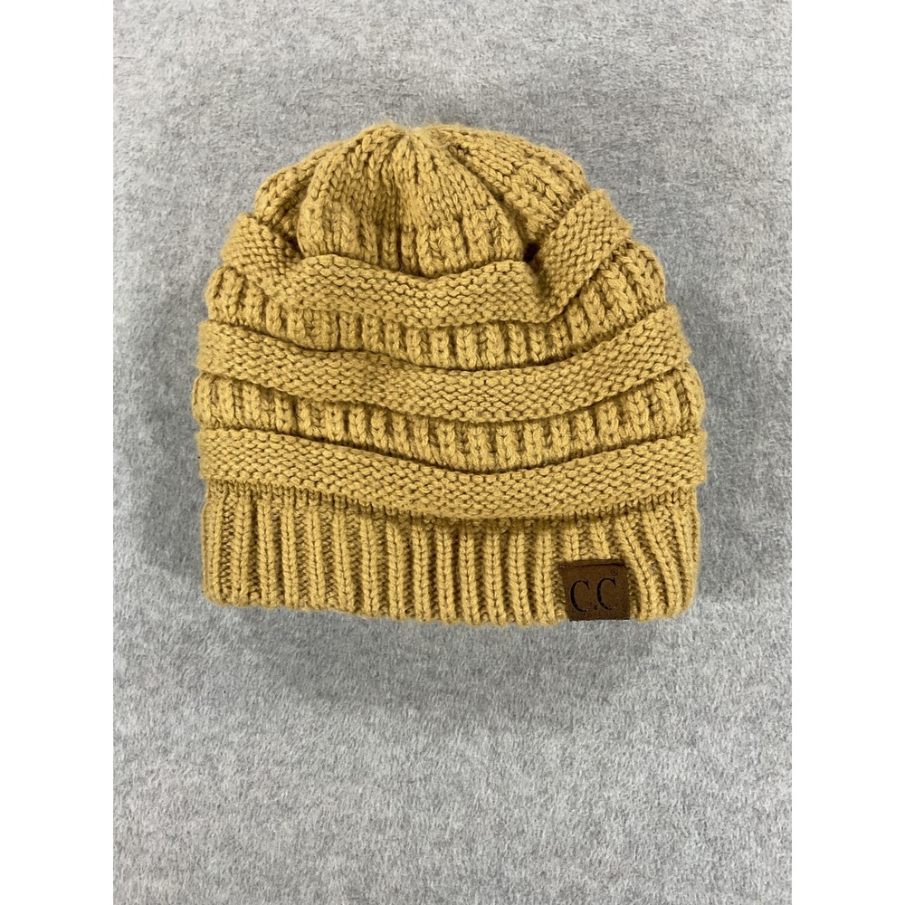 C.C Exclusives Mustard Yellow Cable Knit Beanie Fuzzy Fleece Lined Winter Hat